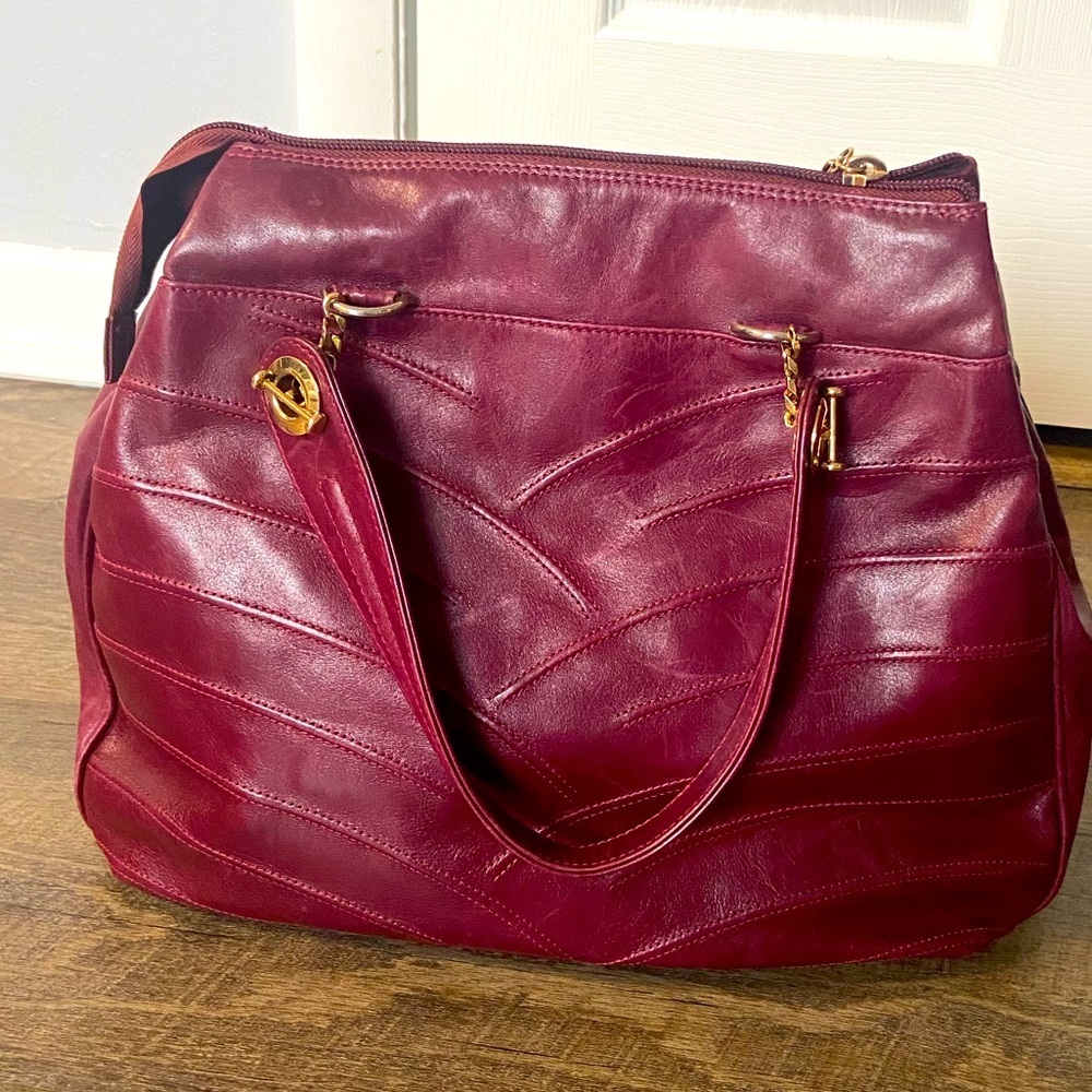 Vintage 1970 Loris Azzaro Paris Purse Burgundy Genuine Leather Shoulder Bag EUC - Picture 2 of 16